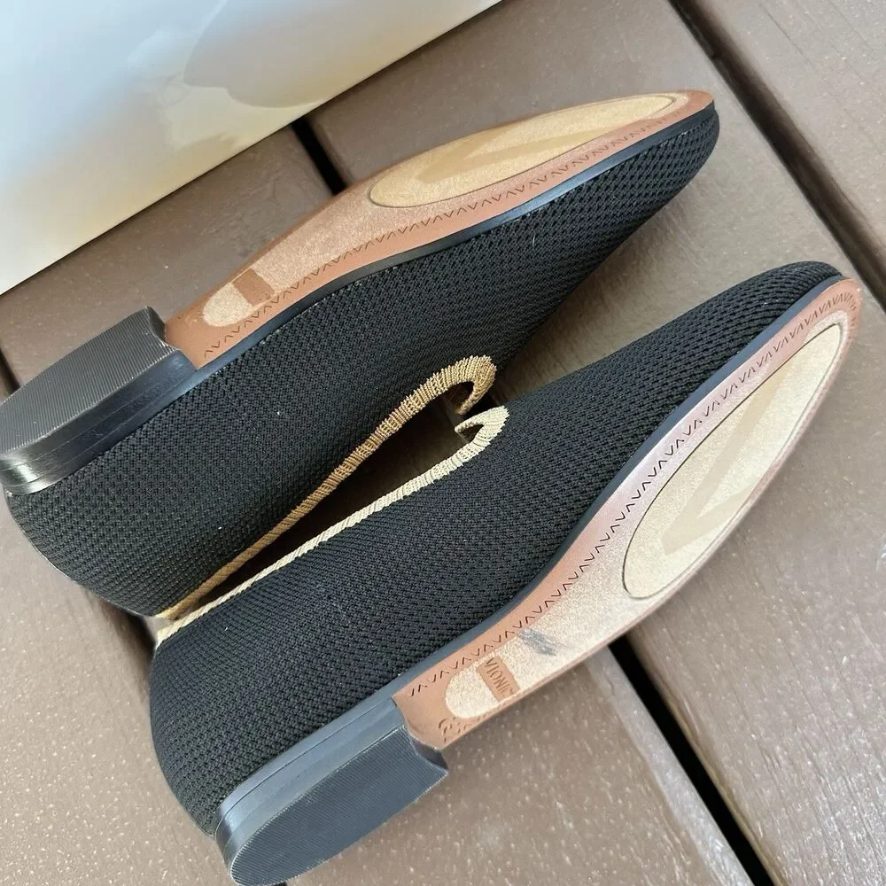 Vionic Willa Knit Slip On Shoes Womens Sz 6.5 Black Loafer Flats Beige Comfort